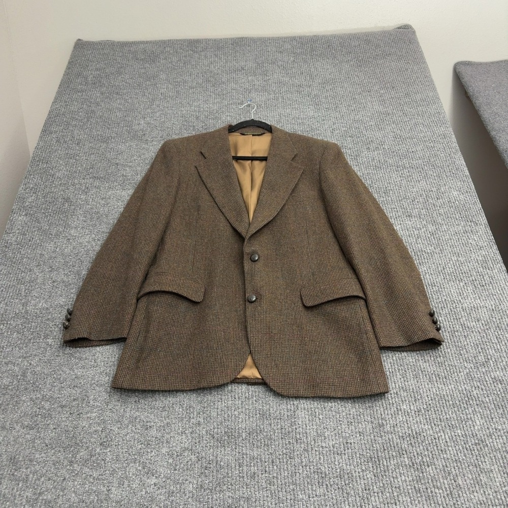 Vintage Stonehaven Blazer Mens 42R Brown Wool Plaid Two Button Academic Classic